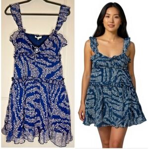 Patrons‎ of Peace LARGE Blue Floral Babydoll Mini Dress NWT